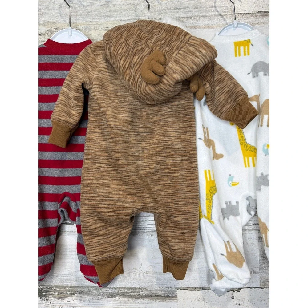 Carter's Fleece Sleepers Bundle Boys Newborn Multi Reindeer Safari Cozy